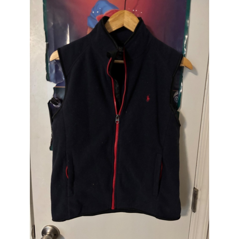 Polo Ralph Lauren Kids Navy Blue Fleece Full Zip Vest Red Pony Logo Size Large